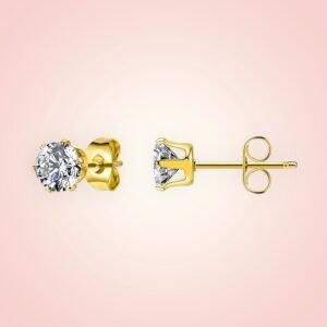 Oorstekers (klein) cubic Zirconia, 18 K gold plated Stainless Steel