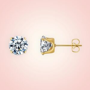 Oorstekers (middel) cubic Zirconia, 18 K gold plated Stainless Steel