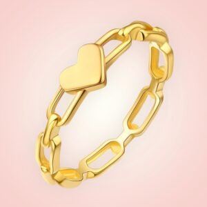 Ring schakels met Hart, 18 K gold plated Stainless Steel