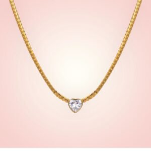 Halsketting met Hartje met zirconica, 18 K gold plated Stainless Steel