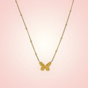 Halsketting met vlindertje, RVS en 18K goldplated