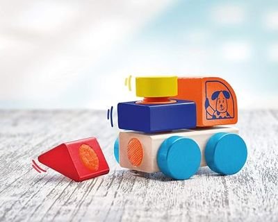 Mooie houten Vrachtauto, met klittenband voor het bouwen met kinderhandjes - Afbeelding 2