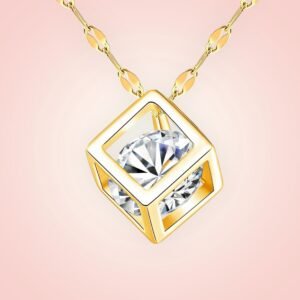 Halsketting met boxje en cubic Zirconia, 18 K gold plated Stainless Steel