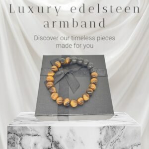 Armband met Tijgeroog en Lavasteen kralen