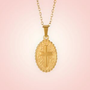 Halsketting met bedel kruis, 18 K goldplated, Stainless Steel