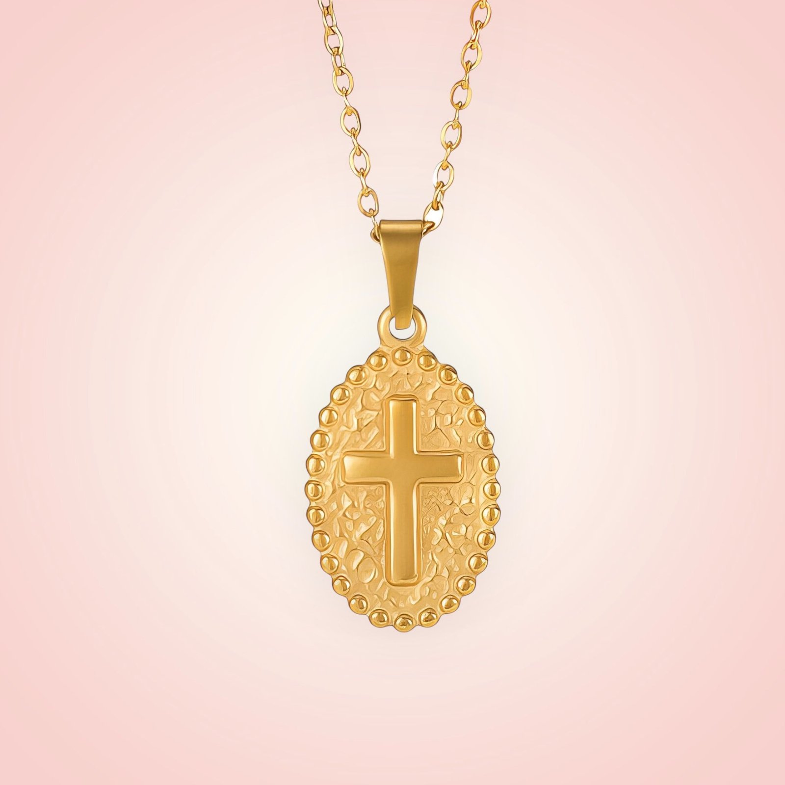 Halsketting met bedel kruis, 18 K goldplated, Stainless Steel