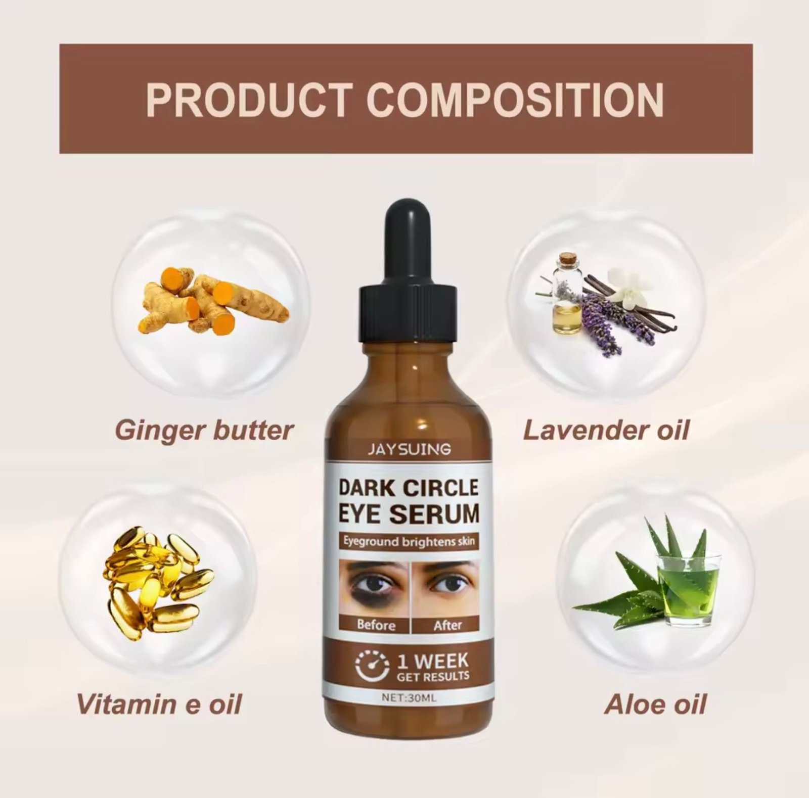 Oogserum tegen vermoeide look en wallen onder ogen 30 ml. - Afbeelding 3