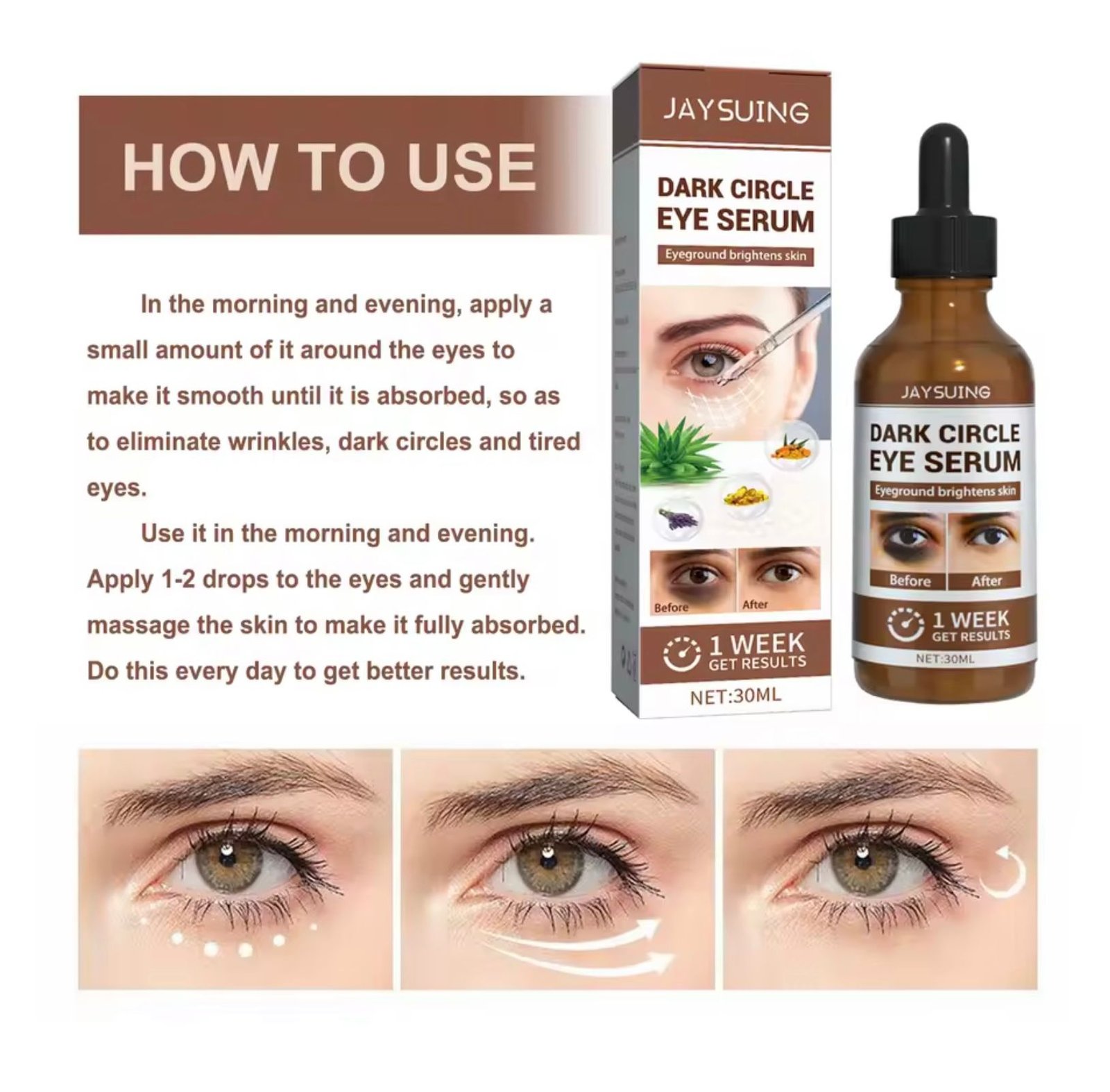 Oogserum tegen vermoeide look en wallen onder ogen 30 ml. - Afbeelding 2