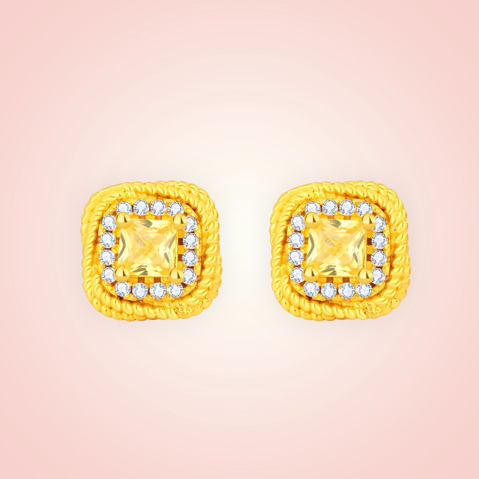 Oorstekers met cubic Zirconia, 18 K gold plated Stainless Steel