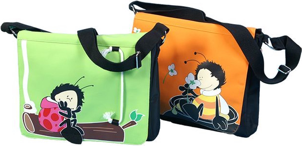 Schooltas van NICI, in groen en oranje