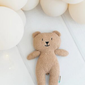 Teddybeer van zacht badstof in Licht Bruin, licht blauw, munt groen of Wit